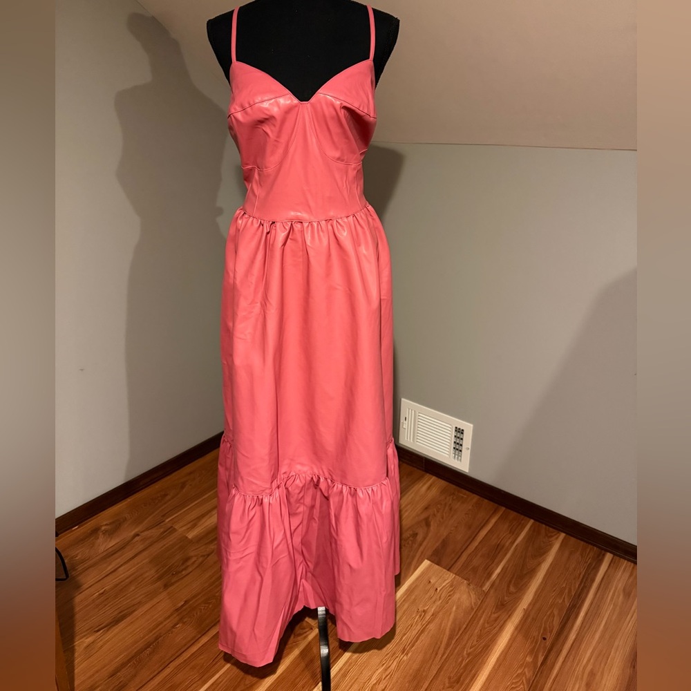 Fate Curve pink faux leather maxi dress with pockets